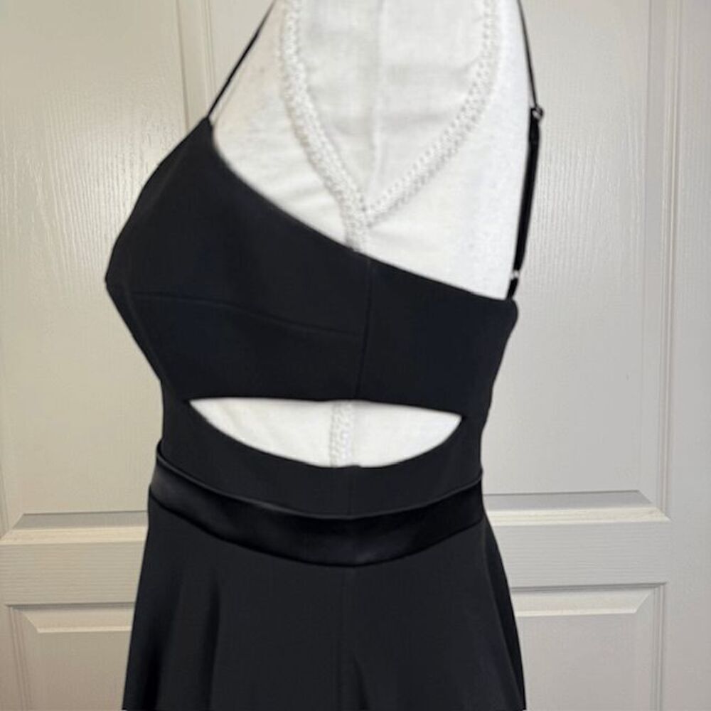 Halston Heritage Black Cut Out Cocktail Dress Sexy Asymmetric Hem Size 6 - Picture 5 of 15